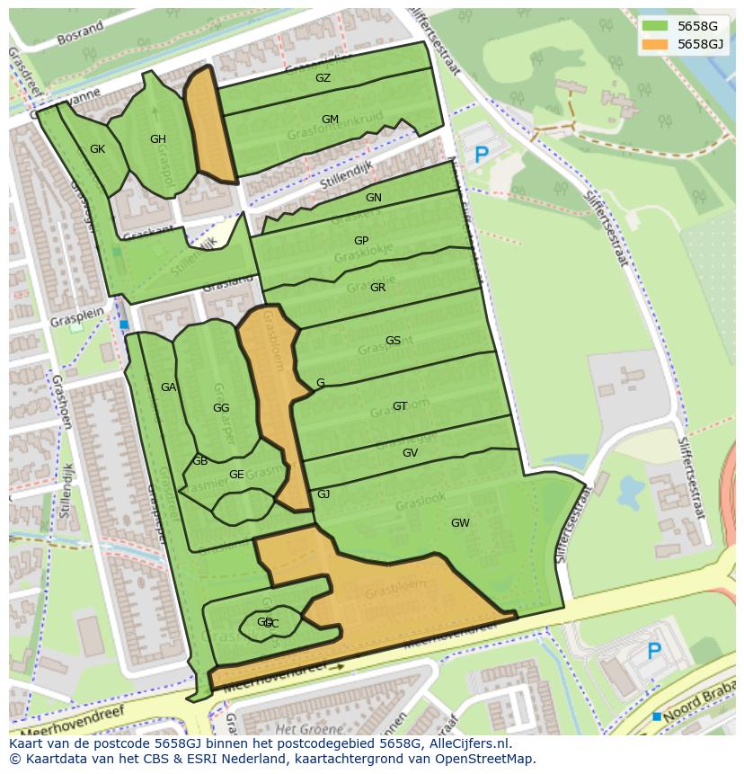 Afbeelding van het postcodegebied 5658 GJ op de kaart.