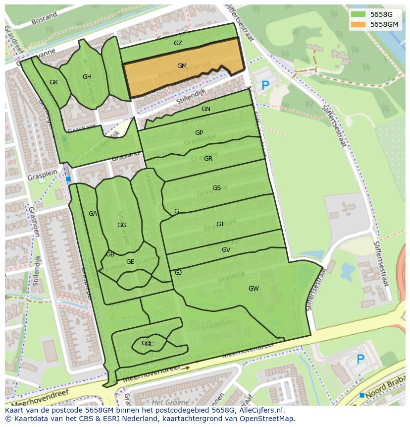Afbeelding van het postcodegebied 5658 GM op de kaart.