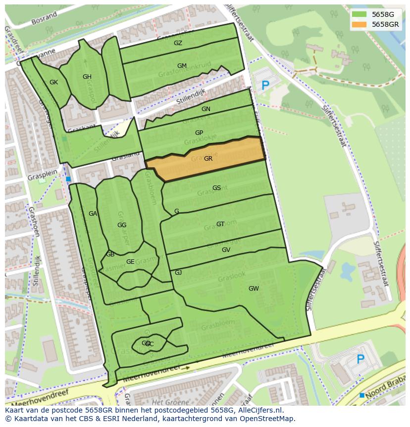 Afbeelding van het postcodegebied 5658 GR op de kaart.