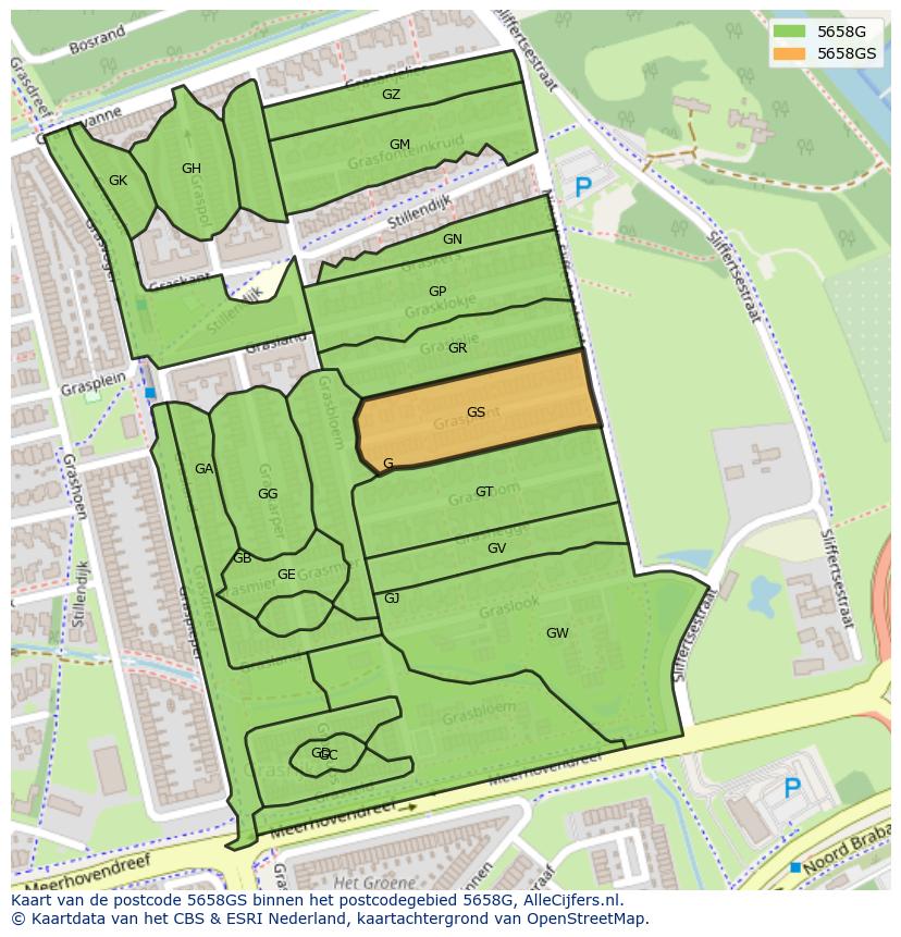 Afbeelding van het postcodegebied 5658 GS op de kaart.