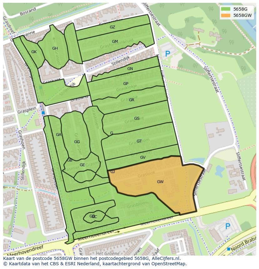 Afbeelding van het postcodegebied 5658 GW op de kaart.