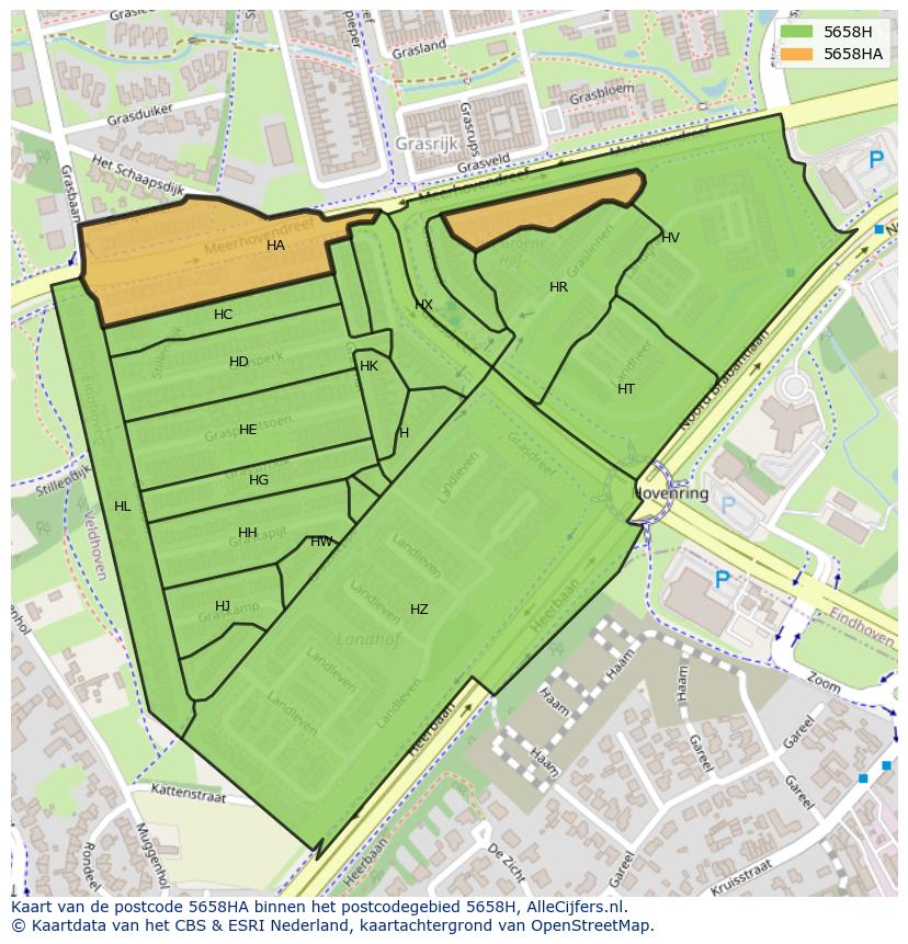 Afbeelding van het postcodegebied 5658 HA op de kaart.