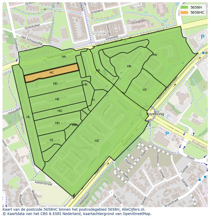 Afbeelding van het postcodegebied 5658 HC op de kaart.