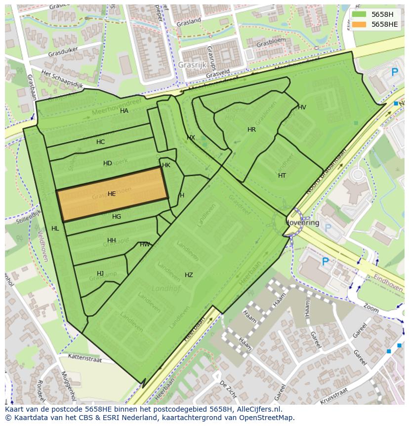 Afbeelding van het postcodegebied 5658 HE op de kaart.