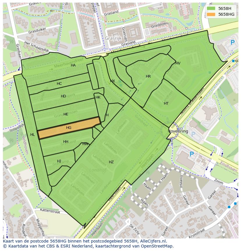 Afbeelding van het postcodegebied 5658 HG op de kaart.