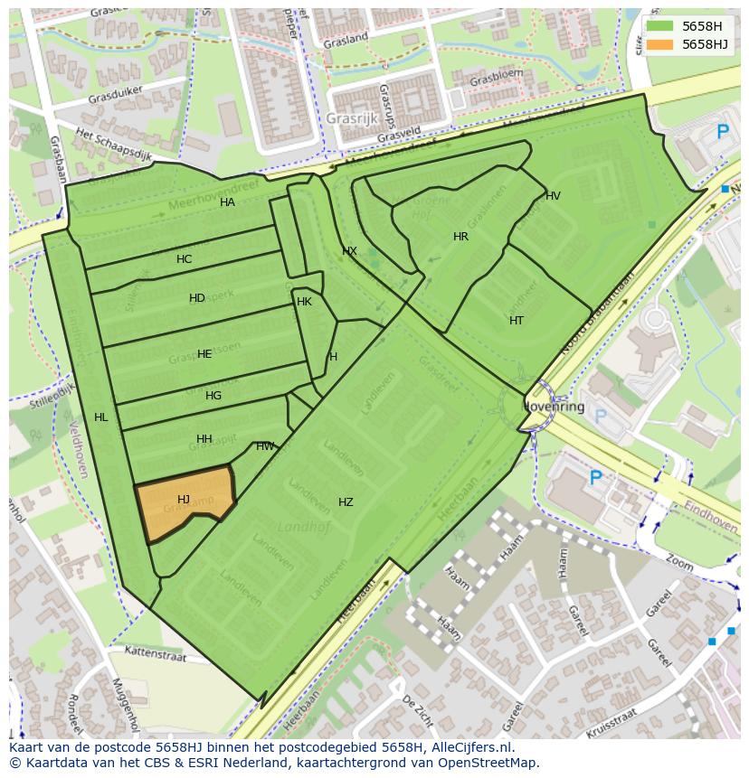 Afbeelding van het postcodegebied 5658 HJ op de kaart.