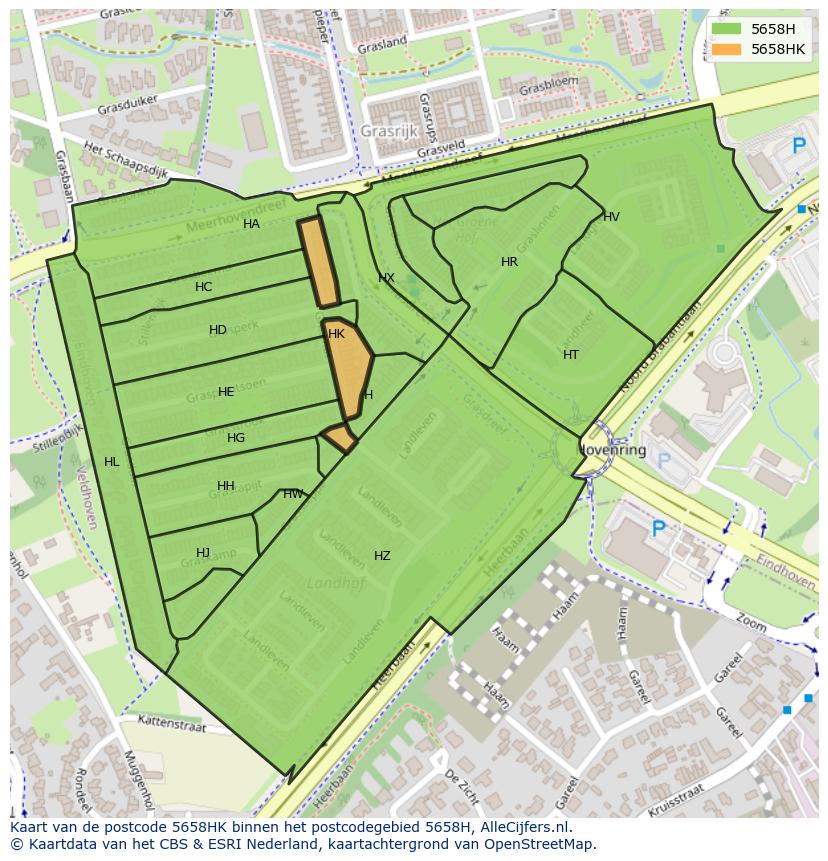 Afbeelding van het postcodegebied 5658 HK op de kaart.