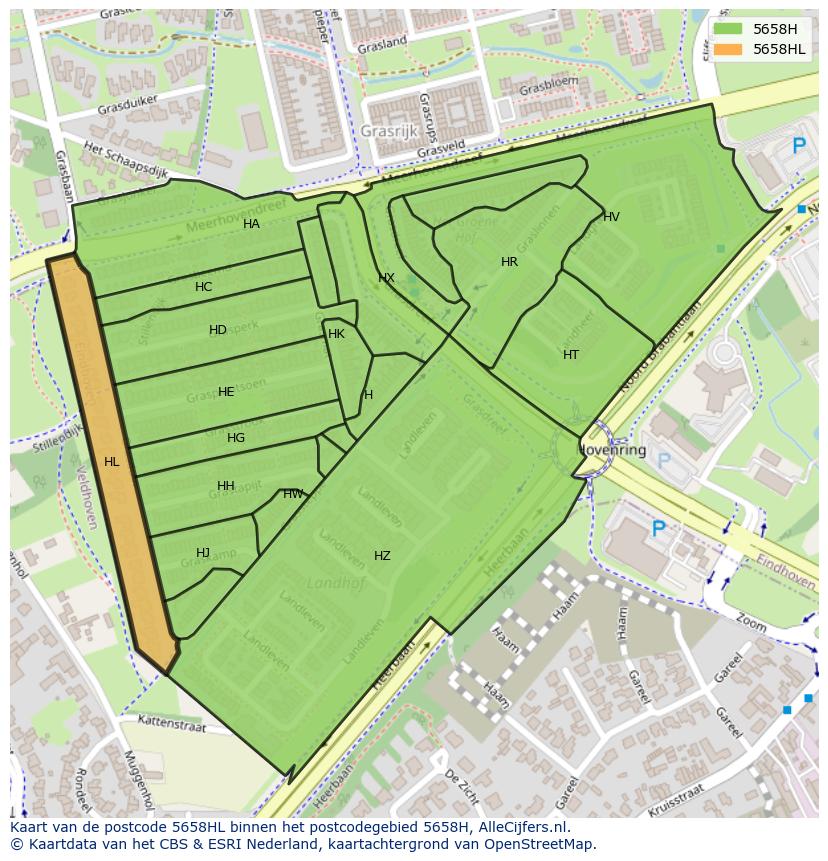 Afbeelding van het postcodegebied 5658 HL op de kaart.