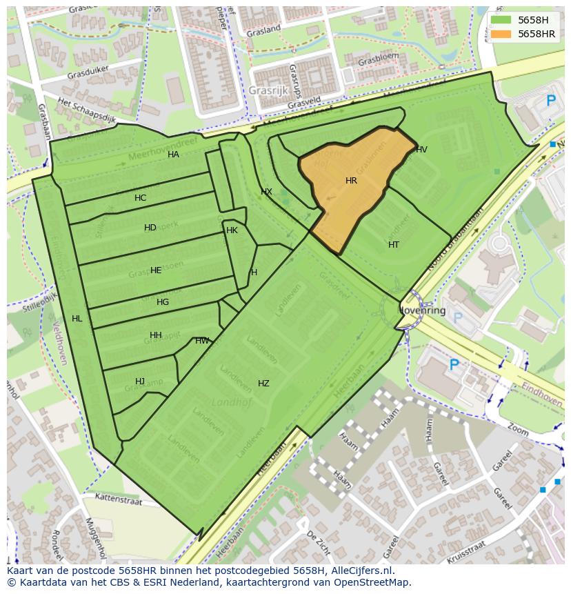 Afbeelding van het postcodegebied 5658 HR op de kaart.