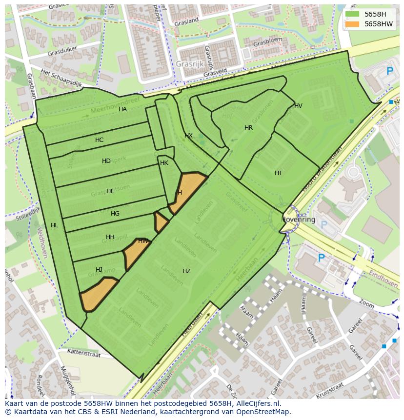 Afbeelding van het postcodegebied 5658 HW op de kaart.