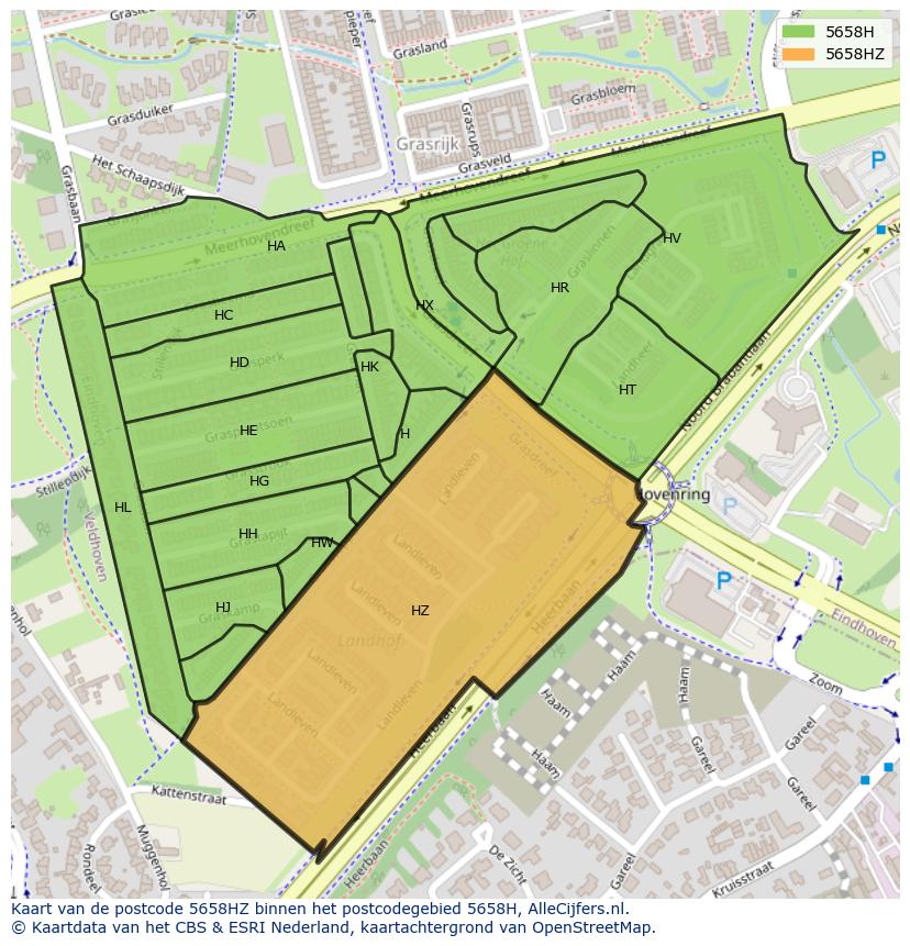 Afbeelding van het postcodegebied 5658 HZ op de kaart.