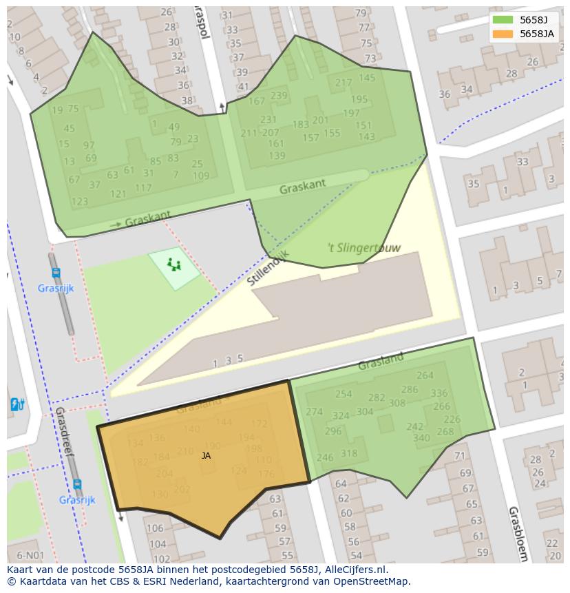 Afbeelding van het postcodegebied 5658 JA op de kaart.