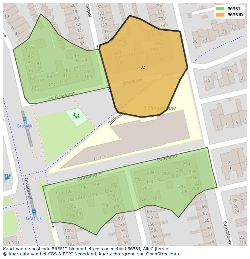 Afbeelding van het postcodegebied 5658 JD op de kaart.