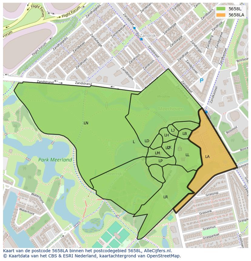 Afbeelding van het postcodegebied 5658 LA op de kaart.