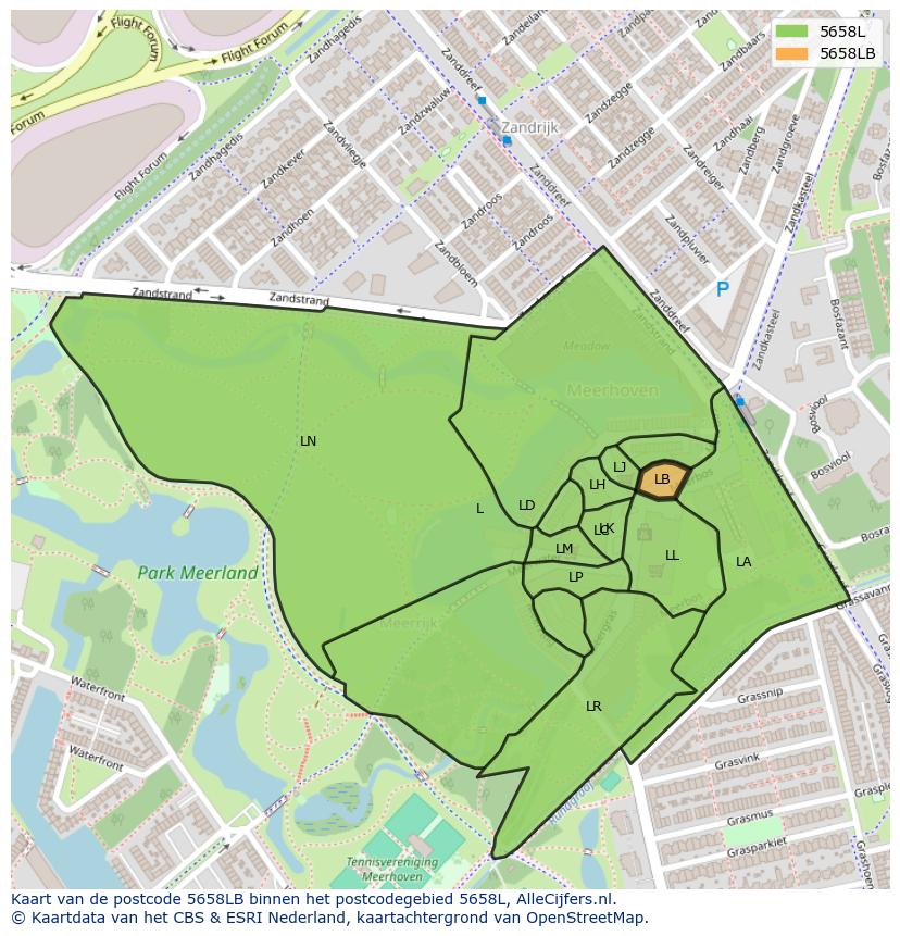 Afbeelding van het postcodegebied 5658 LB op de kaart.