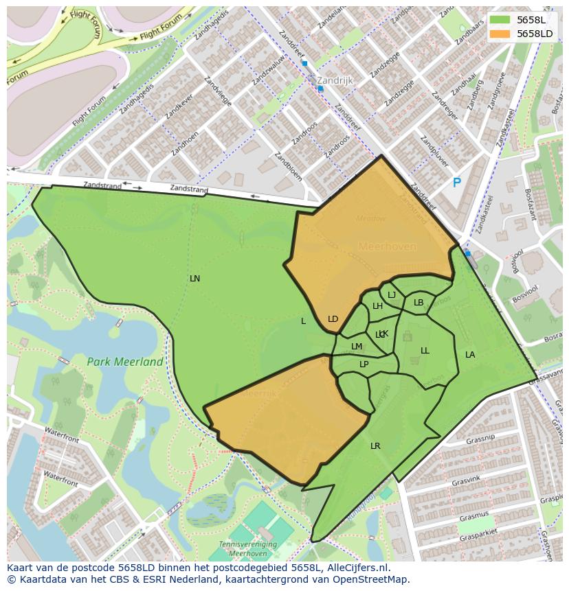 Afbeelding van het postcodegebied 5658 LD op de kaart.