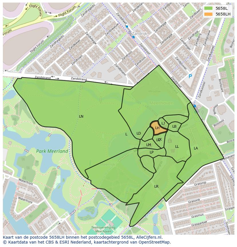 Afbeelding van het postcodegebied 5658 LH op de kaart.