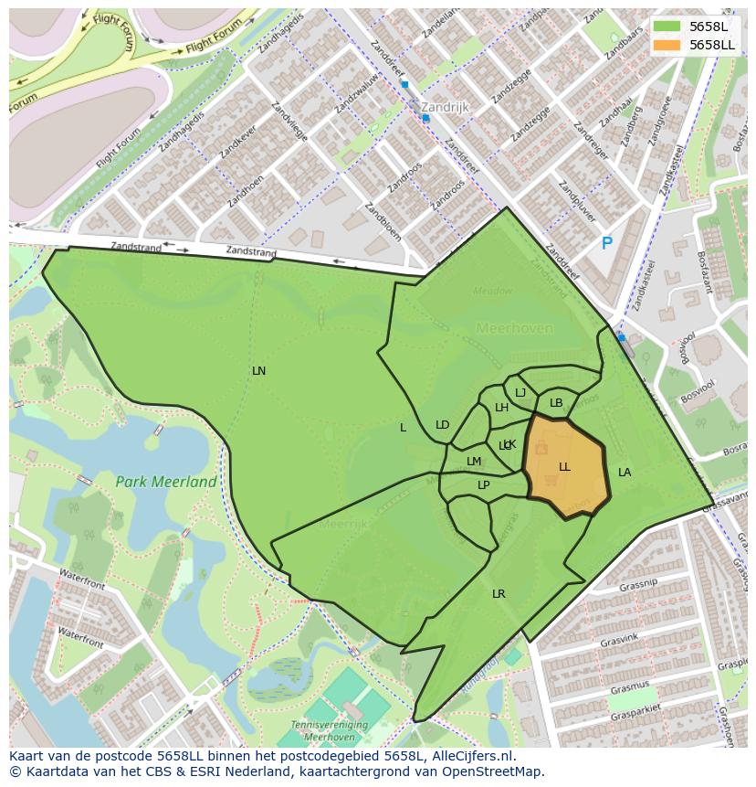 Afbeelding van het postcodegebied 5658 LL op de kaart.