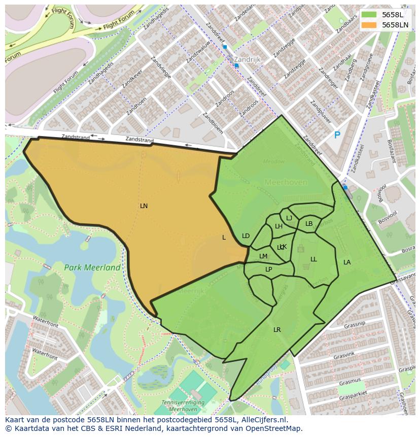Afbeelding van het postcodegebied 5658 LN op de kaart.