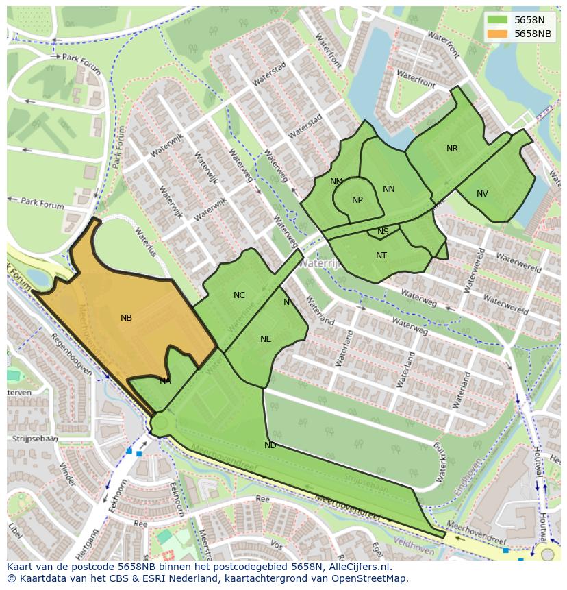 Afbeelding van het postcodegebied 5658 NB op de kaart.