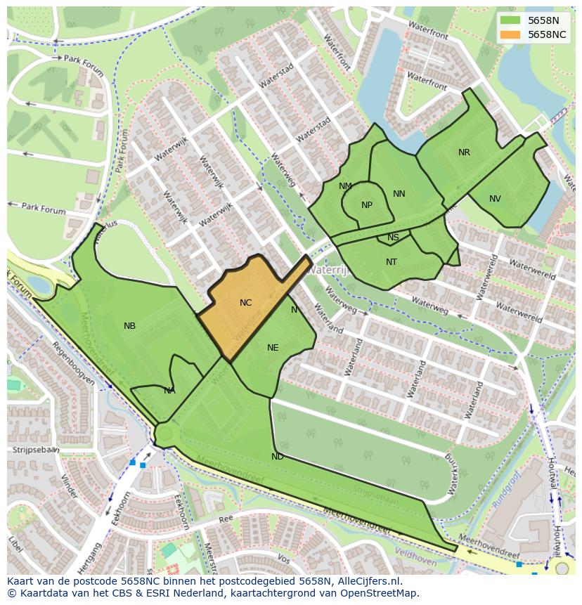 Afbeelding van het postcodegebied 5658 NC op de kaart.