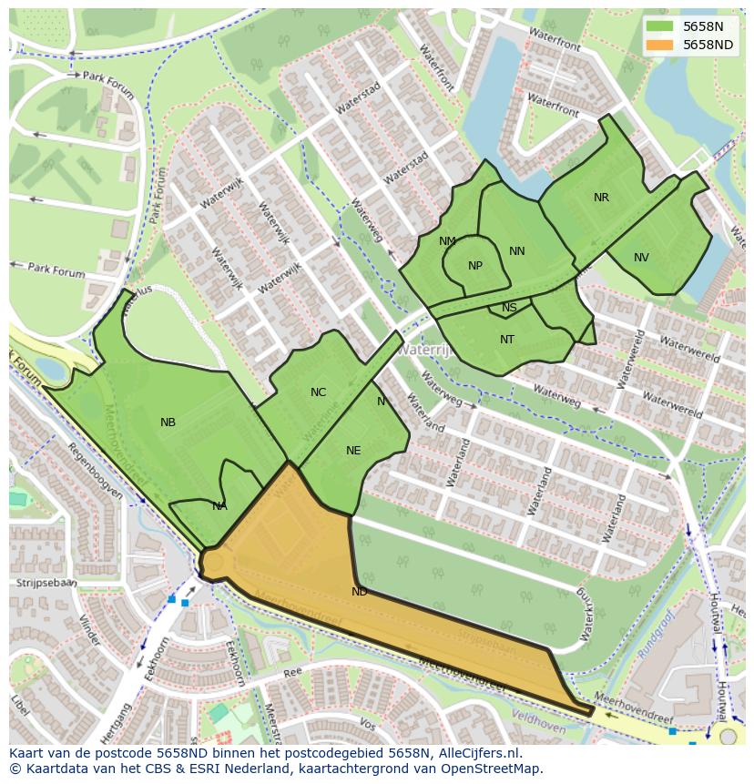 Afbeelding van het postcodegebied 5658 ND op de kaart.