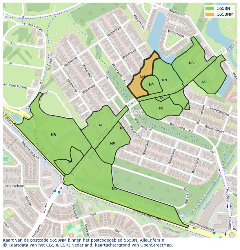 Afbeelding van het postcodegebied 5658 NM op de kaart.