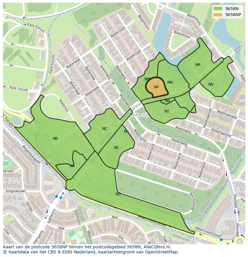 Afbeelding van het postcodegebied 5658 NP op de kaart.
