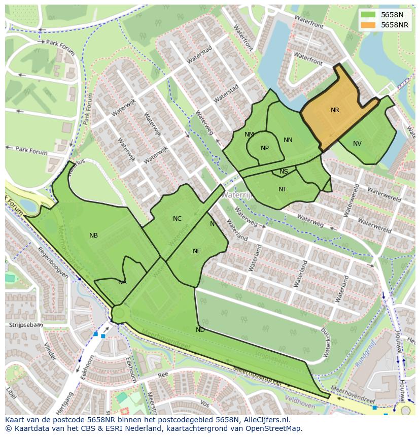Afbeelding van het postcodegebied 5658 NR op de kaart.