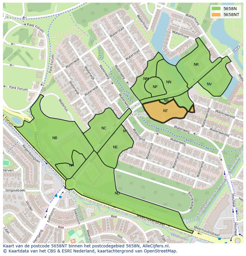 Afbeelding van het postcodegebied 5658 NT op de kaart.