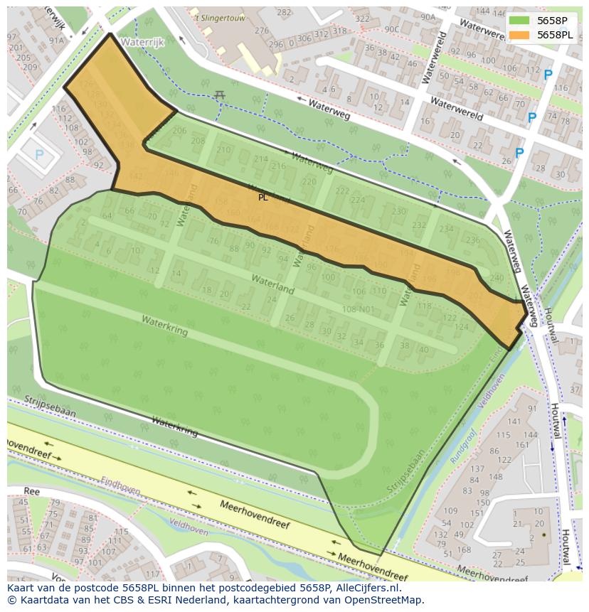 Afbeelding van het postcodegebied 5658 PL op de kaart.