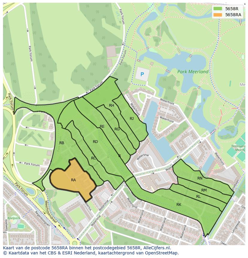 Afbeelding van het postcodegebied 5658 RA op de kaart.