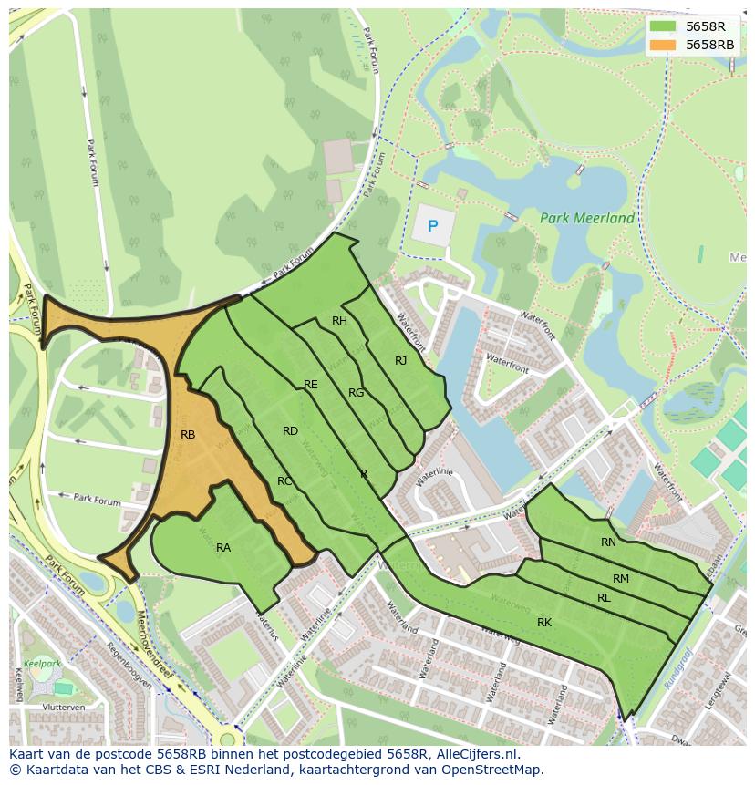 Afbeelding van het postcodegebied 5658 RB op de kaart.
