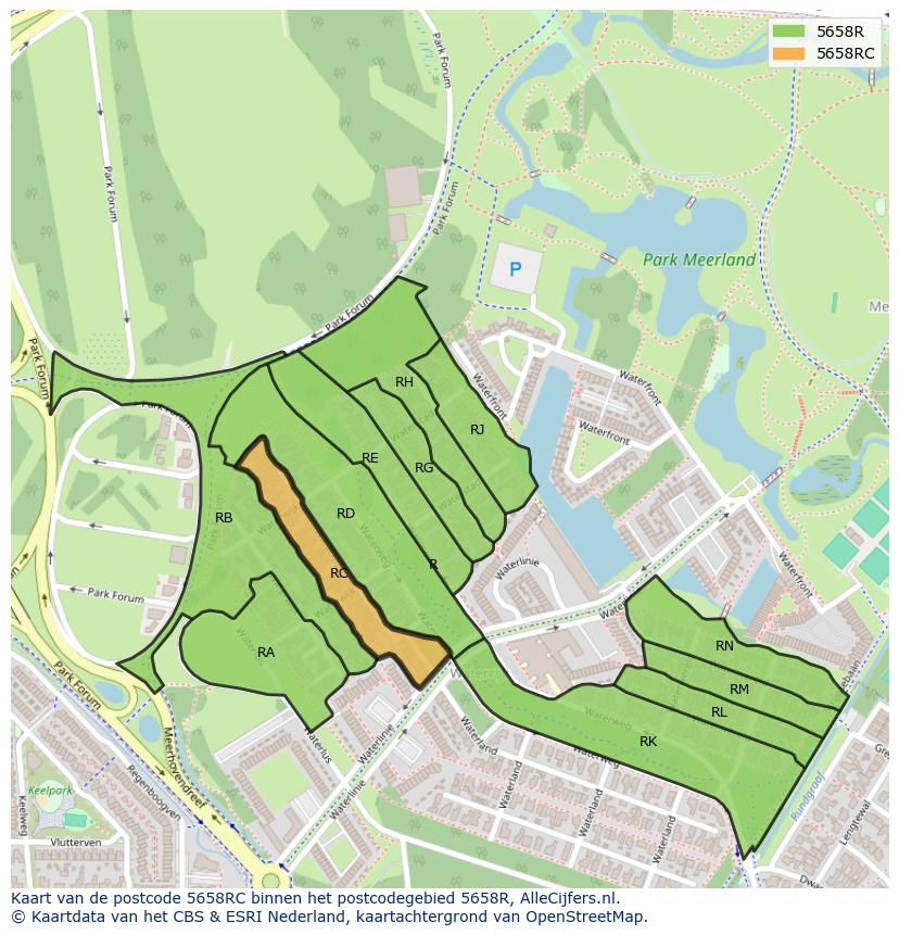 Afbeelding van het postcodegebied 5658 RC op de kaart.