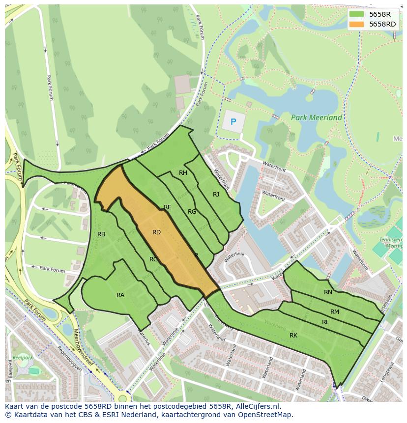 Afbeelding van het postcodegebied 5658 RD op de kaart.
