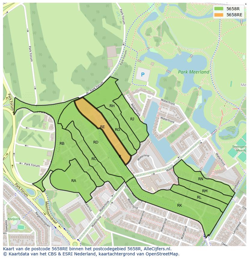 Afbeelding van het postcodegebied 5658 RE op de kaart.