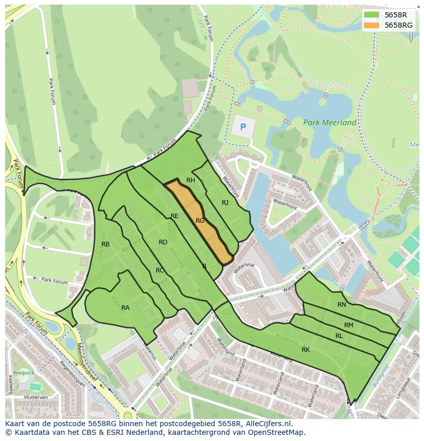 Afbeelding van het postcodegebied 5658 RG op de kaart.
