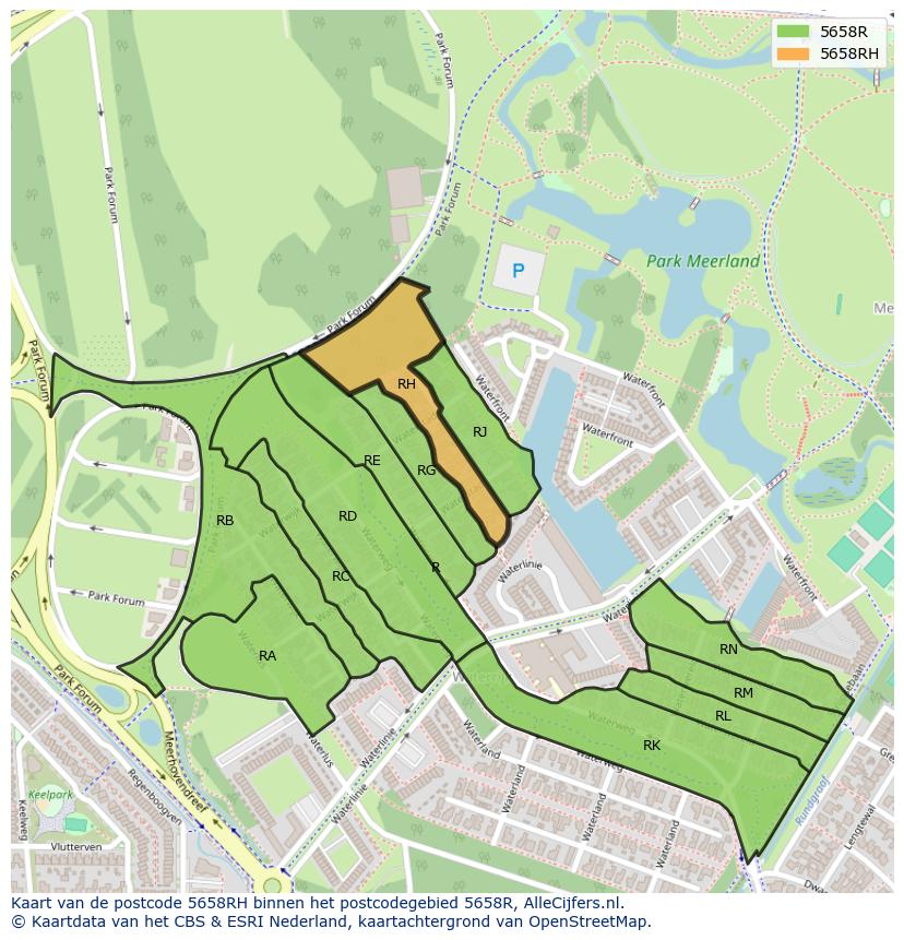 Afbeelding van het postcodegebied 5658 RH op de kaart.