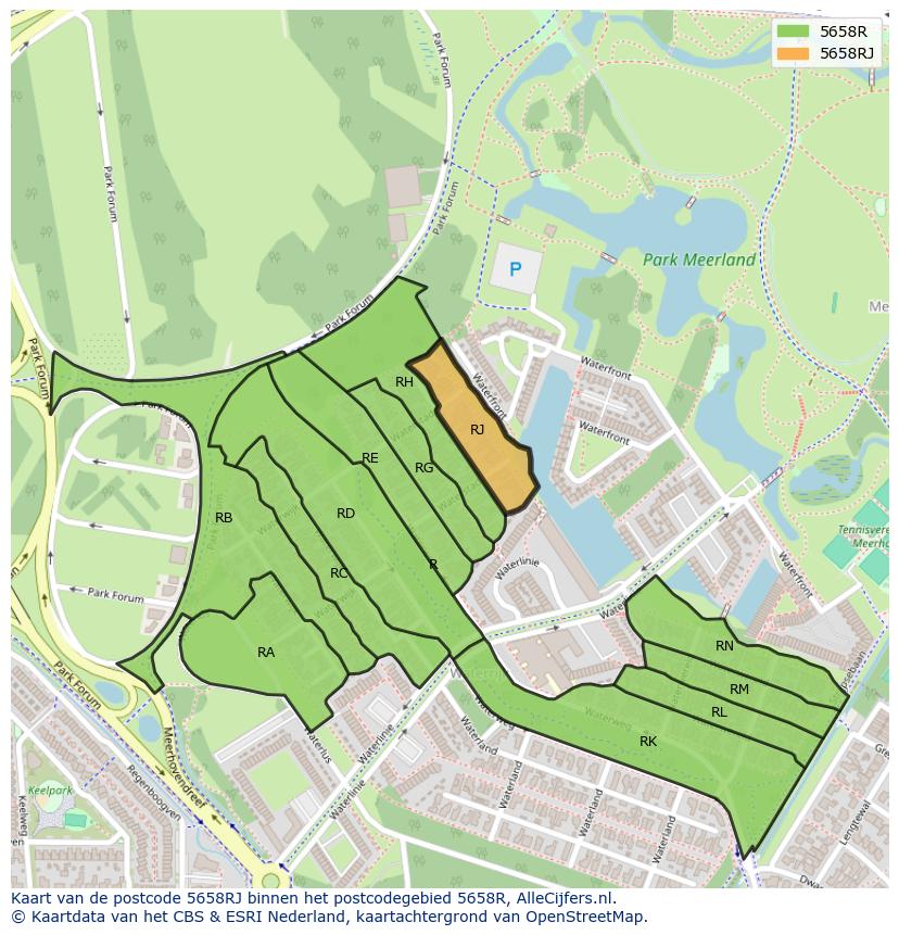 Afbeelding van het postcodegebied 5658 RJ op de kaart.