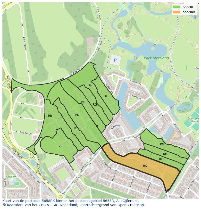 Afbeelding van het postcodegebied 5658 RK op de kaart.