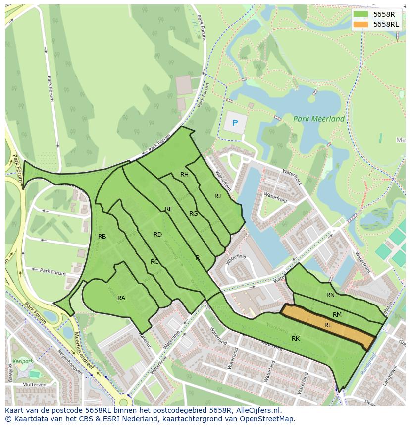 Afbeelding van het postcodegebied 5658 RL op de kaart.