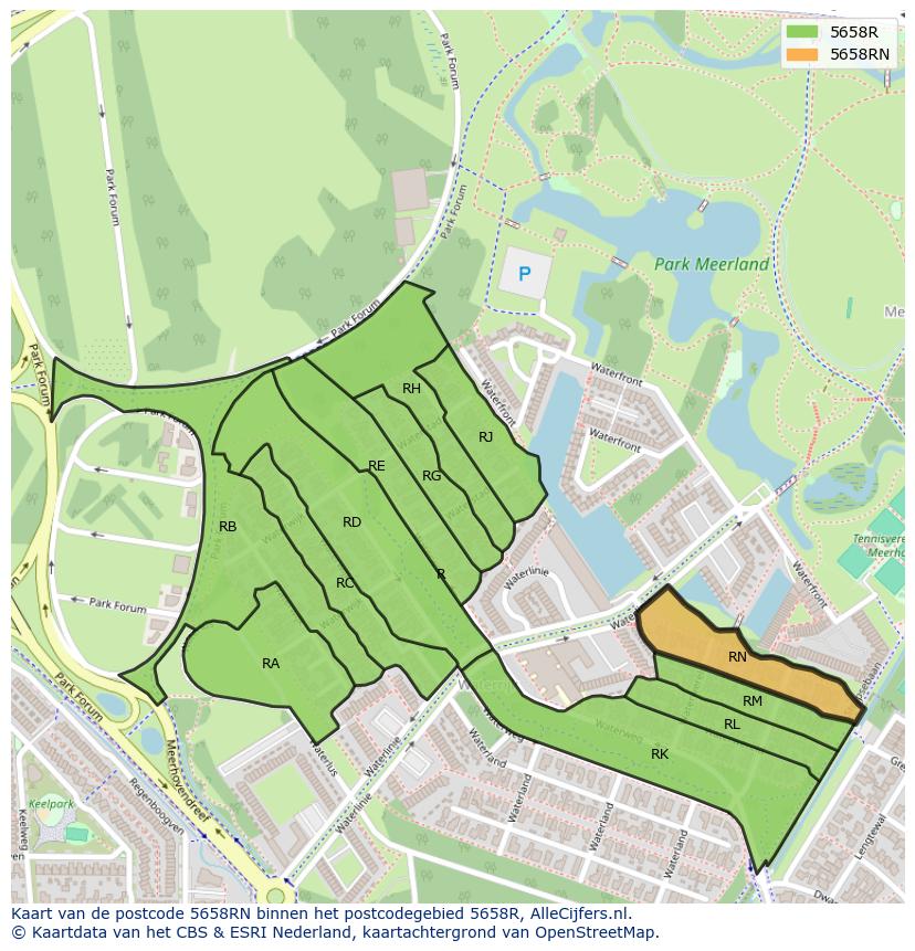 Afbeelding van het postcodegebied 5658 RN op de kaart.
