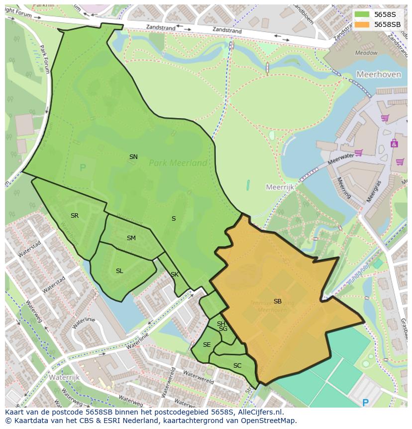 Afbeelding van het postcodegebied 5658 SB op de kaart.