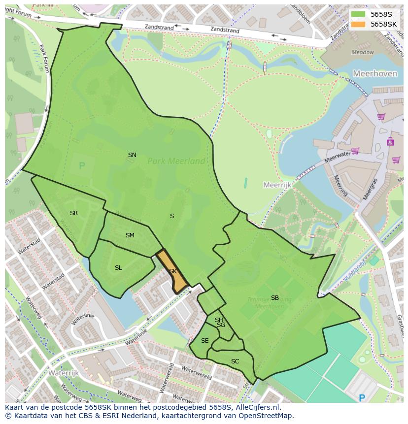 Afbeelding van het postcodegebied 5658 SK op de kaart.