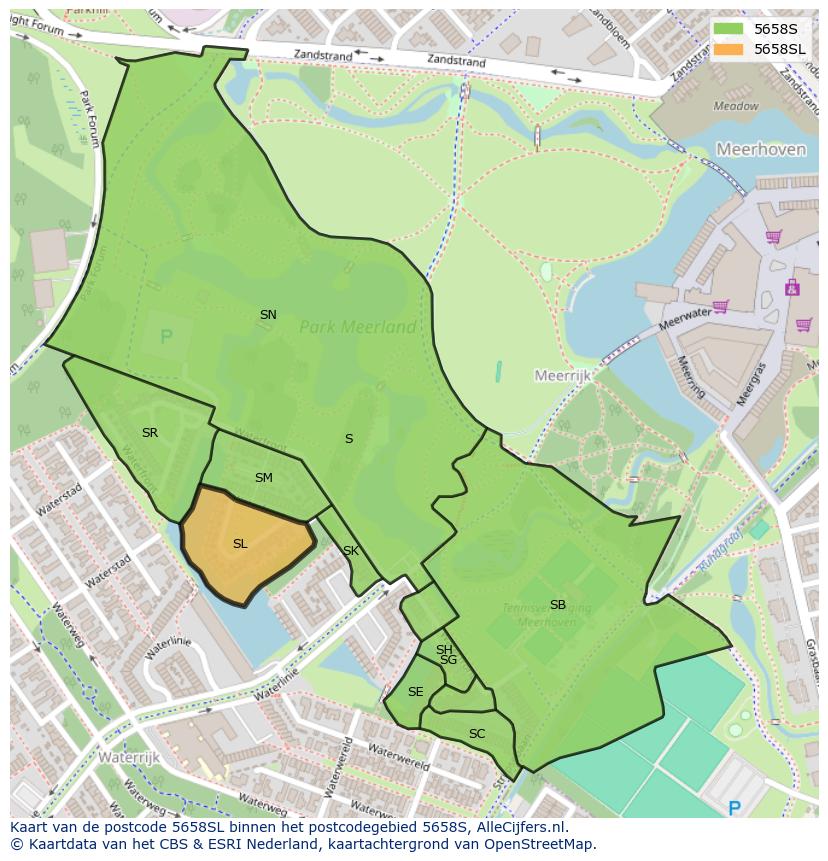 Afbeelding van het postcodegebied 5658 SL op de kaart.