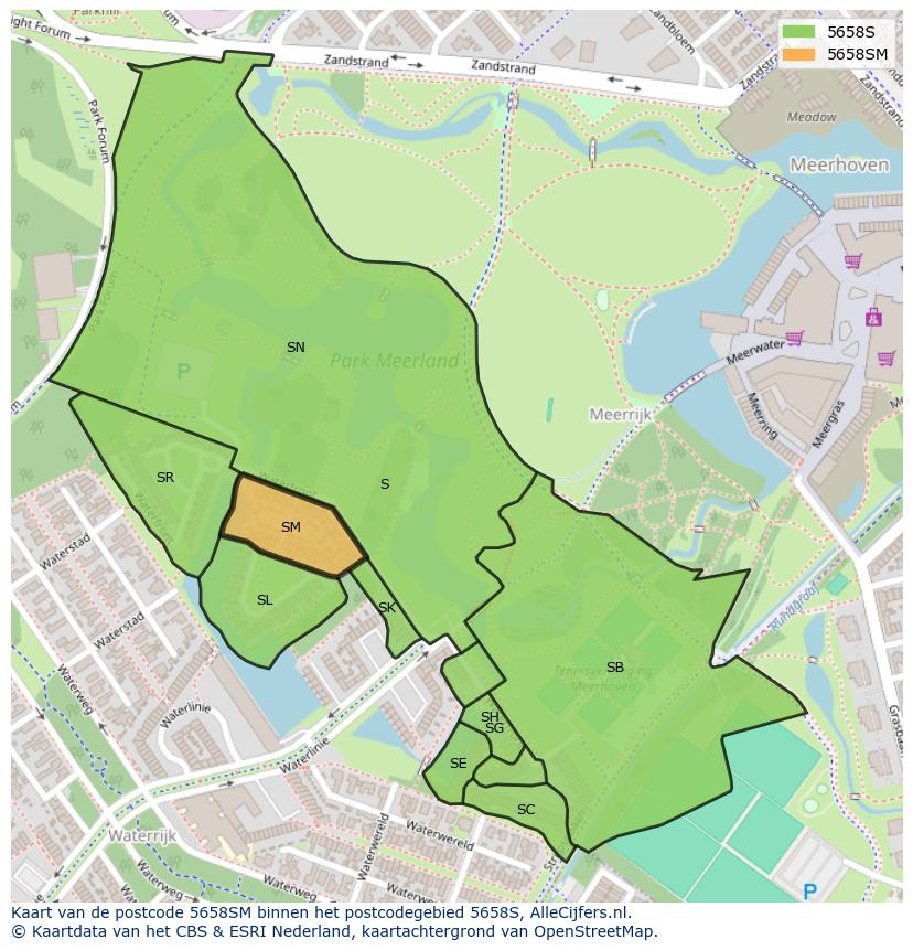 Afbeelding van het postcodegebied 5658 SM op de kaart.