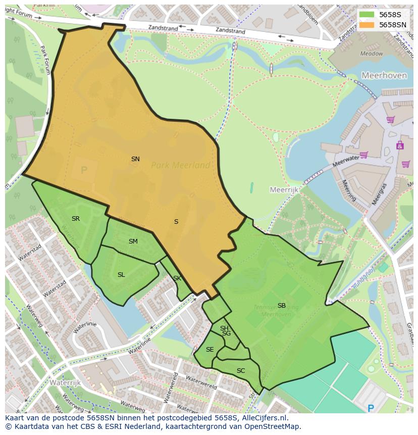Afbeelding van het postcodegebied 5658 SN op de kaart.