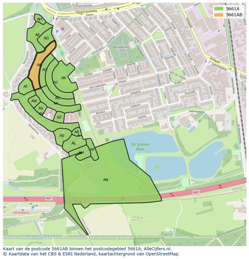 Afbeelding van het postcodegebied 5661 AB op de kaart.
