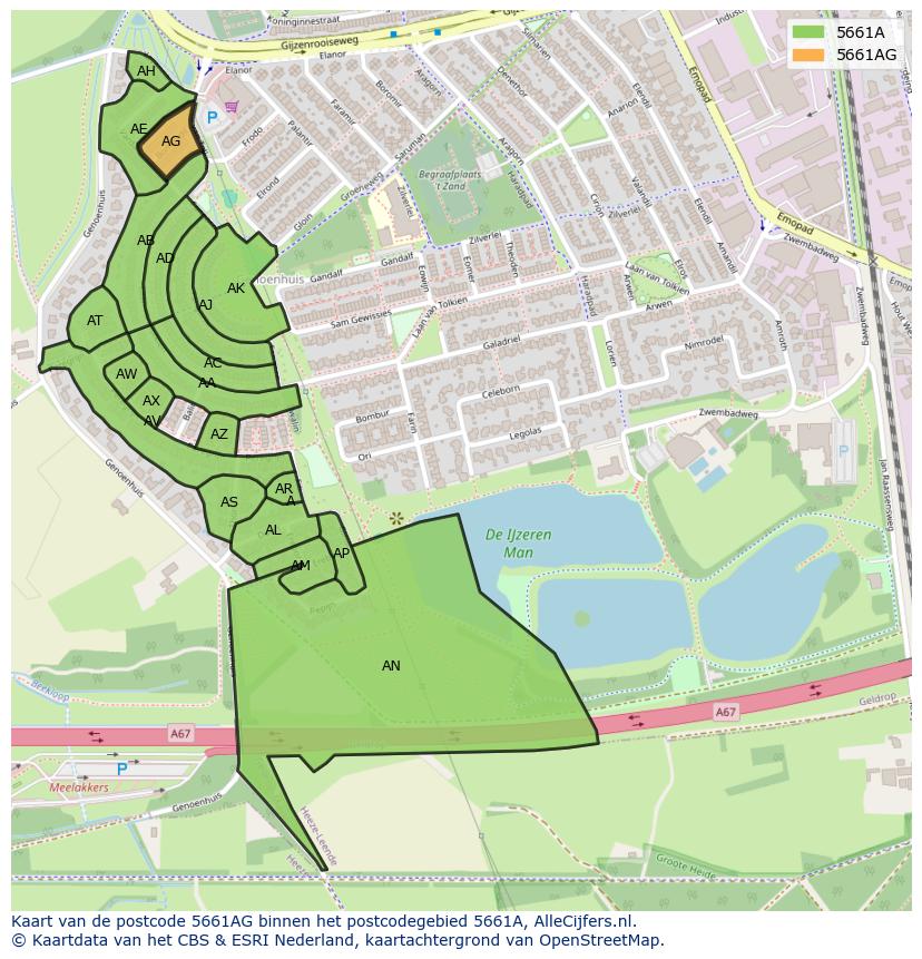 Afbeelding van het postcodegebied 5661 AG op de kaart.