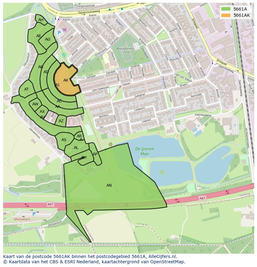 Afbeelding van het postcodegebied 5661 AK op de kaart.